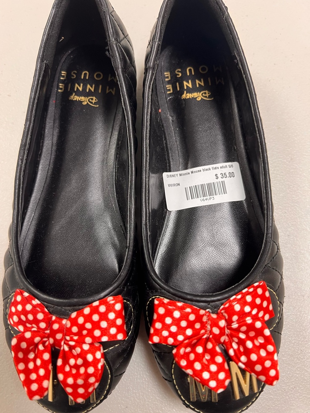 Disney Black Quilted Flats with Red Polka Dot Bows